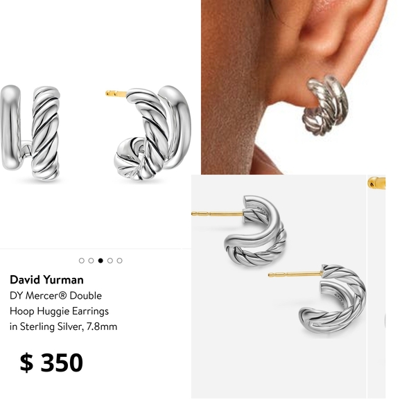 David Yurman Jewelry - David Yurman Silver Double Hoop  Huggie Earrings.  #238